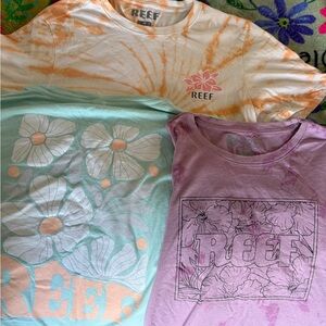 Reef Three-Pack Tie-Dye & Floral Tee Set — Orange Tie Dye, Mint, Lavender Size M